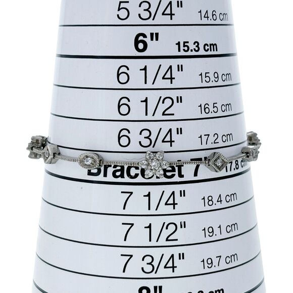 Vintage Sterling Silver 925 Floral Geometric Crystal Accent Bracelet 7" - Picture 4 of 6